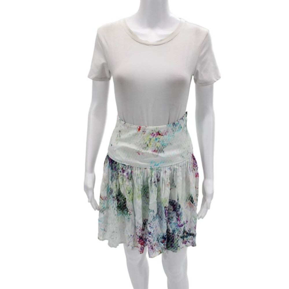 Margaret OLeary Womens A-Line Mini Skirt White Floral Polyester Blend Size XS